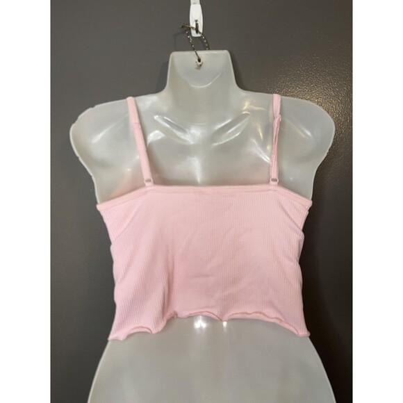 Windsor Tank Top Womens Medium Pink Ribbed Cami Crop Lettuce Hem Bow Stretch - Picture 4 of 7